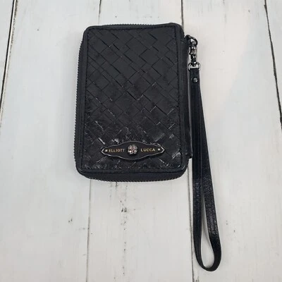 Elliot Lucca Black Woven Leather Organizer Id Slot Wristlet Wallet Zip Around - Image 1 of 4