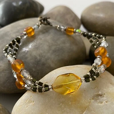 Pulsera hecha a mano de cuarzo miel y ámbar cristal de Swarovski hematita artesanal con cuentas Foto 1 de 3