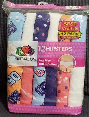 Fruit of the Loom Hipsters Ropa Interior Niñas 4 Etiquetas Gratis Lunares Números Paquete de 12 Foto 1 de 2