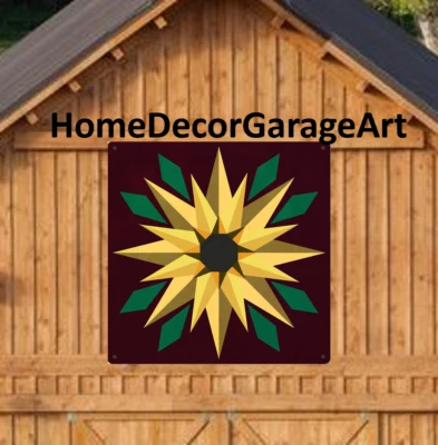 AMISH BARN QUILT DESIGNS Barn Quilt Art Metal Sign, Sunflower, Amish Pennsylvania Dutch, 9 Sizes