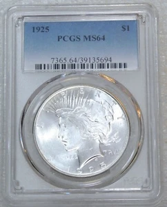 1925 Peace Silver Dollar PCGS MS64 Frosty Original White Luster PQ #J874K - Picture 1 of 4