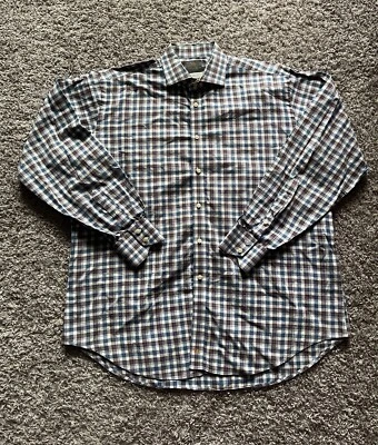 Thomas Dean Men's XL Blue White Tan Plaid Button Down Long Sleeve Shirt - Image 1 of 4