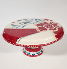 Blue Sky Clayworks Cake Stand/Plate Footed Red/Blue Flowers Heather Goldminc