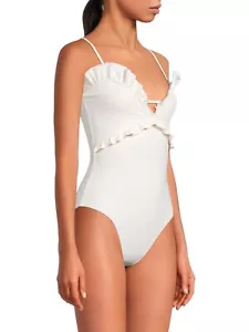 Costume da bagno EVARAE Madison con orlo increspato pezzo unico bianco UK 6/8/10/12/14/16 - etichetta - Foto 1 di 6