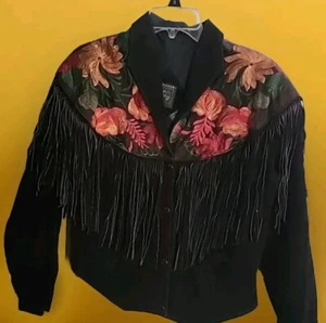 Chasser Fransen Lederjacke Western schwarz Wildleder Vintage 90er Boho Damen groß - Bild 1 von 3