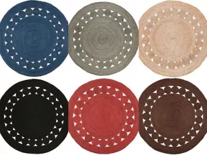 Floor Carpet in Round Natural Jute Circle Design Round Area Rug Bohemian Carpet - Picture 1 of 42