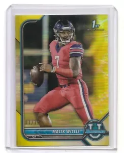 2022 Bowman University Malik Willis Chrome Yellow Refractor Insert Card 07/75 - Bild 1 von 2