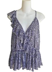 Willow & Root Gepard Druck ärmelloses Top Surplice Rüschen mehrfarbig Large neu mit Etikett - Bild 1 von 3