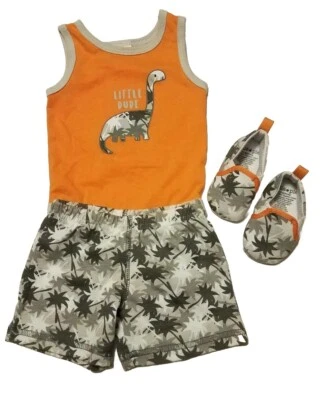 Cutie Pie Bebé Niño 3 Piezas Conjunto Una Pieza, Pantalones Cortos, Zapatos, 0-3M Dinosaurio Usado en Excelente Condición Foto 1 de 4