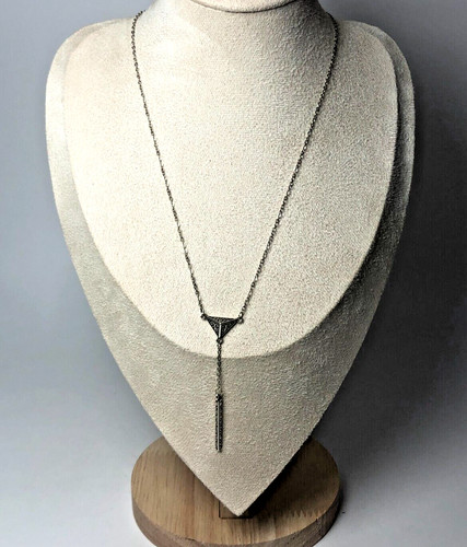 VETEMENTS Collana Brighton Astrid 18" goccia Y incisa argento placcato e nero Lariat nuova con etichetta