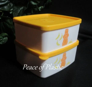 Tupperware Neu Set 2 quadratische Runde Freeze It Tasse Mittagessen Snack Behälter Affe - Bild 1 von 5