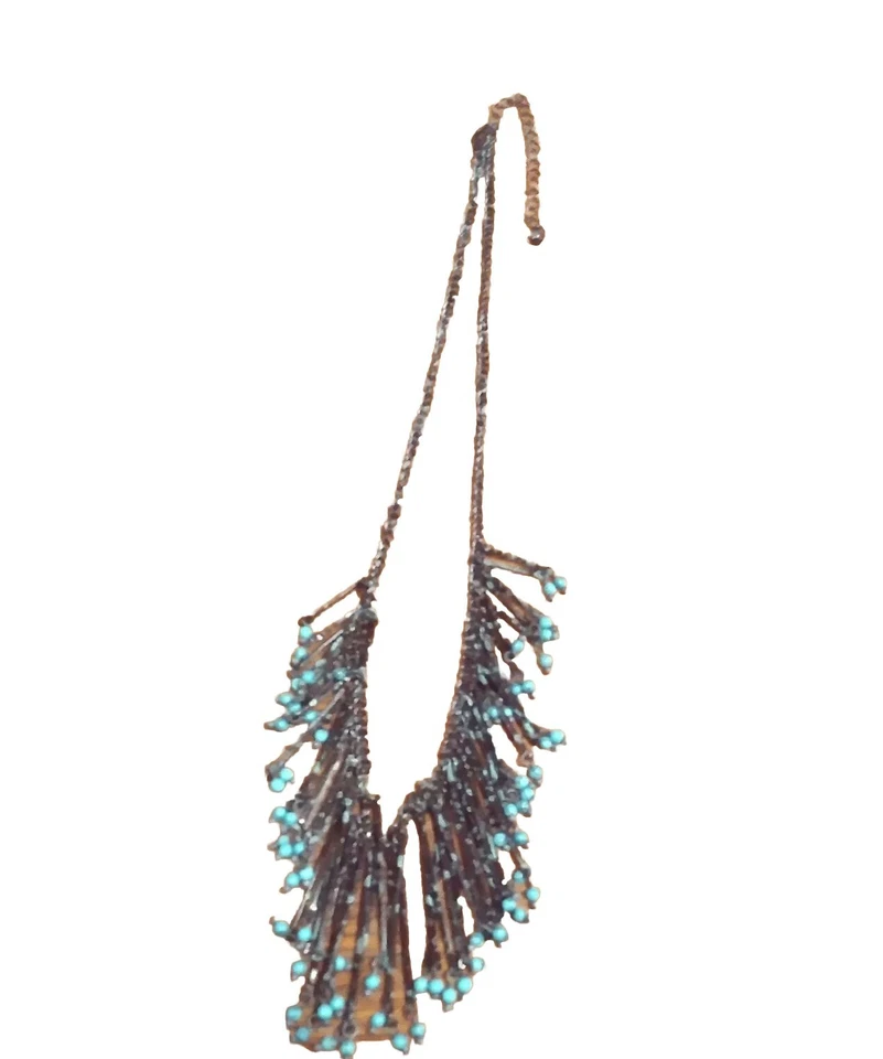 Collar Boho Mujer Varitas Negras Turquesa Punta Cuentas Foto 1 de 1
