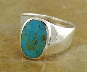 ANILLO TURQUESA HOMBRE PLATA ESTERLINA .925 GRANDE talla 9 estilo# r1980 - Imagen 1 de 2