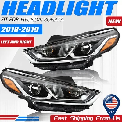 Pair For 2018 2019 Hyundai Sonata Halogen Headlight Left &Right Assembly w/ Bulb - Image 1 of 4