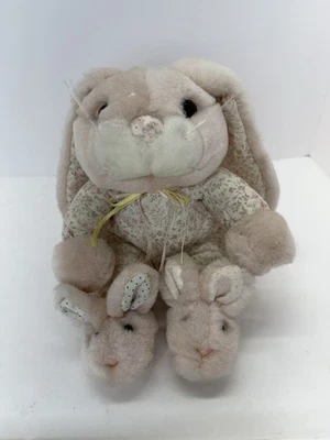 Vintage Quilted Bunny Commonwealth Plush Bunny Slippers 1990 Floppy Ears 8” - Image 1 of 4