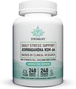 Ashwagandha Kapseln 6000mg | 240 vegane Kapseln | Stress, Energie & geistige Klarheit - Bild 1 von 5