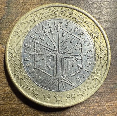 France 1999 1 Euro 1st Map Engraver Bee Points Left KM#1288 XF condition  - Image 1 of 3