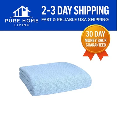 Light Blue 100% Cotton Thermal Blanket | Perfect for Layering & Relaxing - Image 1 of 4