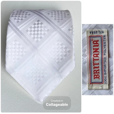 Corbata de Colección Brittania Hombres Blanco Puro Ancho Poliéster 4.25 x 56 Diamante Damasco Foto 1 de 4