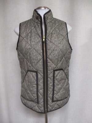 J CREW Black Beige chevron Puffer Quilted Vest jacket sz XS - Image 1 of 4