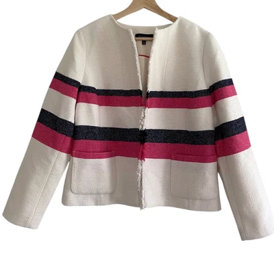 Chaqueta Talbots Tweed Blanca Talla L Boucle Flecos Algodón Informal Oficina Rosa Rayas Foto 1 de 4