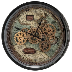 Wanduhr Weltkarte 60 cm Zahnrad Bewegung Spiegel-Elemente 676610 formano - Bild 1 von 3