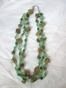 20"Triple Strand Bead Necklace Various Shades of Green Lobster Clasp - Picture 1 of 4