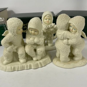 Dept 56 Snowbabies Friendship Lot of 3 Hug Cheer Wreath Angel Figurines Retired - Picture 1 of 17