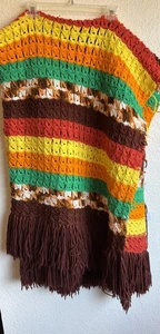 Handmade 66”x52” +Fringe Crocheted  Afghan Throw Blanket Brown Orange And Yellow - Picture 1 of 3