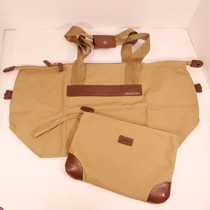 Bolso de lona y bolsa de viaje LL Bean Bronceado de nailon y cuero Stowaway para pasar la noche - Imagen 1 de 21