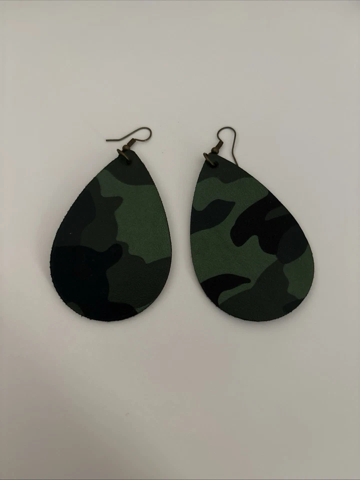 Зеленый камуфляж камуфляж искусственной кожи капли крюк серьги девочка женщин двусторонний - Изображение 1 из 1
