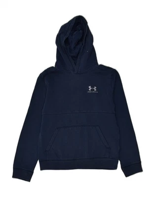 UNDER ARMOUR Boys Cold Gear Hoodie Jumper 11-12 Years Navy Blue Cotton BF64 - Image 1 of 4