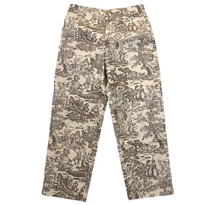 90s VTG Ann Taylor Toile De Jouy Crop Pants 2 Petite Preppy Cottagecore Tan - Picture 1 of 6