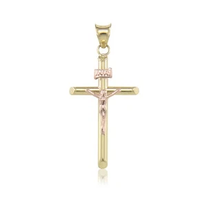 14K Yellow Rose Gold Crucifix Cross Pendant Jesus Christ Necklace Charm Men Wome - Picture 1 of 1