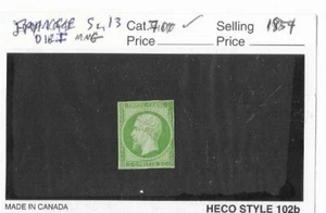 FRANCE 1854  SCOTT 13, NAPOLEON III, 5c GREEN UNUSED. WITH 4 MARGINS. - Picture 1 of 2