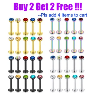 10pc CZ Gem Labret Monroe Lip Ring Internally Threaded Tragus Helix Earring Stud - Picture 1 of 14