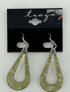 Rezo Green Tear Drop Sparkle Bead Silver Tone 2.5 Inch Drop NEW - Picture 1 of 7