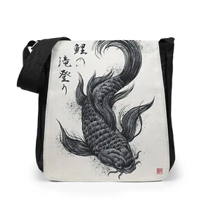 Japanese Ukiyo-e Bag Koi Carp Fish Tablet Crossbody Messenger Shoulder Reporter - Picture 1 of 8