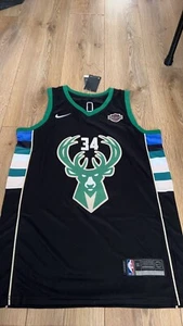 #34 Giannis Antetokounmpo NBA Black Jersey Milwaukee Bucks Vintage Swingman UK - Picture 1 of 3