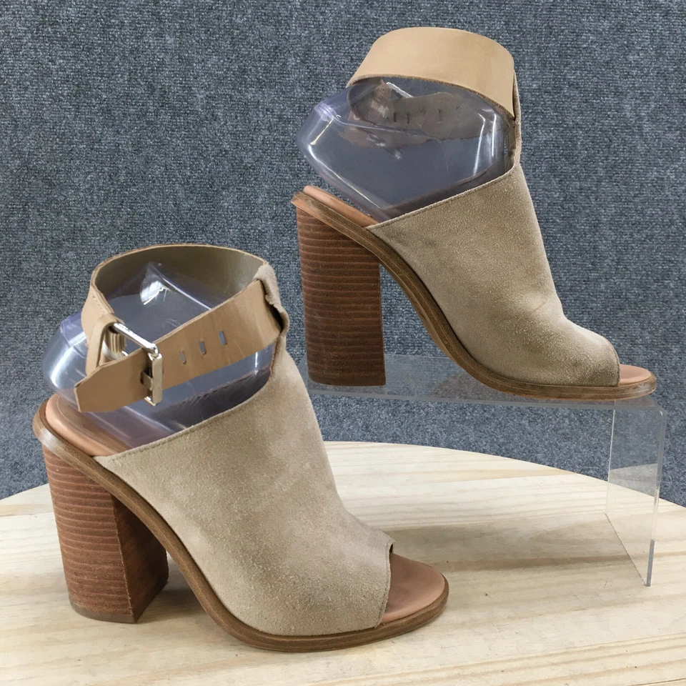 Sandálias femininas Marc Fisher 7,5 M Vashi alça de tornozelo camurça bronzeada salto bloco casual - Imagem 1 de 4
