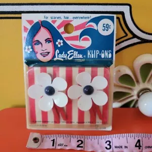 Vintage 60s Mod Hippie RWB Lady Ellen Daisy Hair Scarf Clips Deadstock NOS - Picture 1 of 2