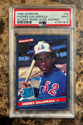 Donruss Baseball #33 1986 Andres Galarraga Accent Mark Over Andres PSA como nuevo 9 Foto 1 de 2