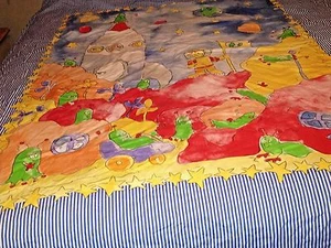 REVERSIBLE BOY WITH ROCKET SHIP & SPACE CREATURES/STARS BED SHEET 60X84 - Picture 1 of 7