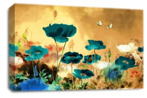 Floral Wall Art Teal Living Room Bedroom Framed Canvas Picture Ready to Hang - Picture 1 of 6