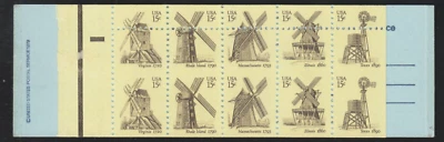 Scott 1742a var, 15c Windmill booklet pane misperforated horizontally EFO - Image 1 of 2