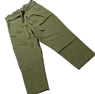 7 For All Mankind Womens L Paperbag Tie Waist Pants Army Green High Waist Olive - Изображение 1 из 4
