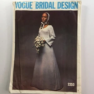 Vogue 2253 Vintage A line Wedding Dress 70s Retro Plain Ladies New Uncut Pattern - Picture 1 of 12