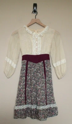 Vestido Pradera Vintage Años 70 Años 80 Estampado Calicó Niñas Talla 8 Algodón Boho Joni J Foto 1 de 4