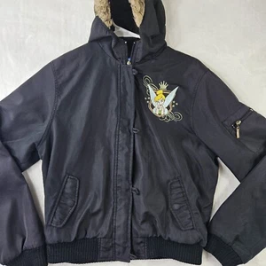 Disney Bomberjacke Tinkerbell Jugend Mädchen Größe L Large 14-16 schwarz Fell Hoodie - Bild 1 von 19