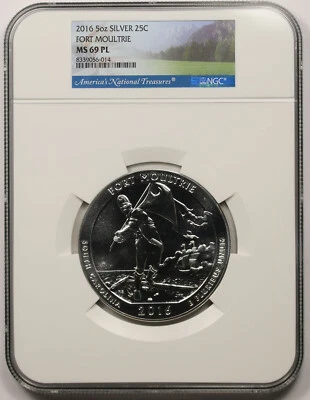 2016 Fort Moultrie SC Silver 5oz 25C MS 69 PL NGC America the Beautiful ATB - Image 1 of 4